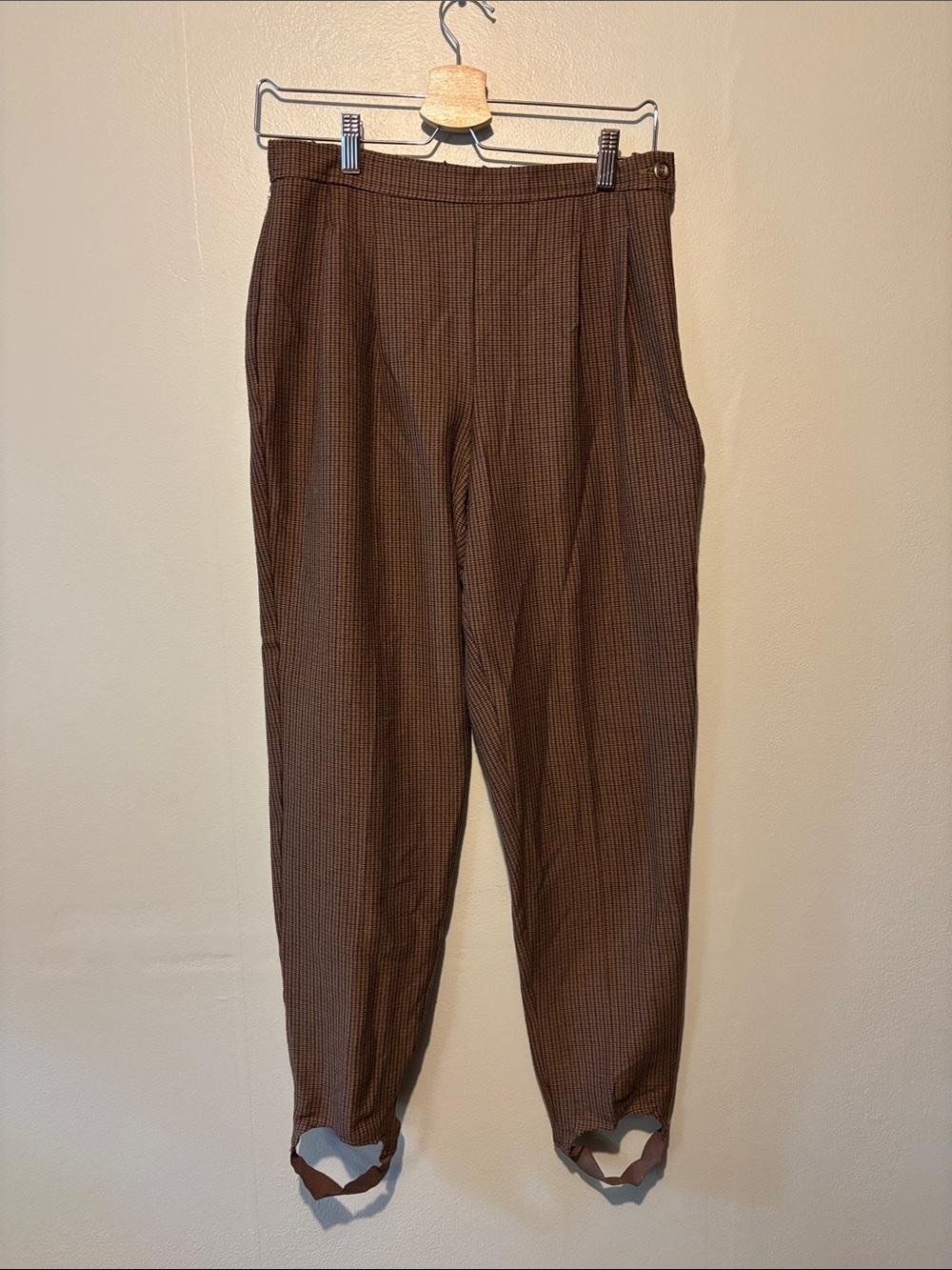 Women's Brown Checked Pleated Trousers